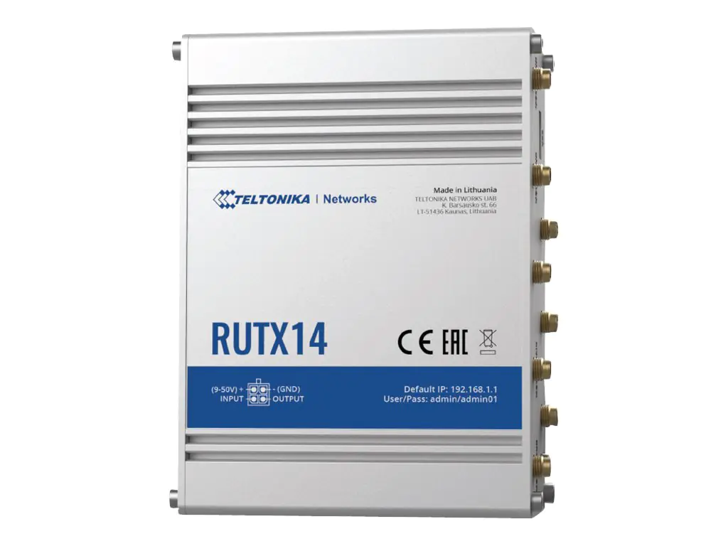 Teltonika RUTX14 - Wireless Router - WWAN 5-Port-Switch - 1GbE - Wi-Fi 5 - LTE, Bluetooth - Dual-Band - 3G