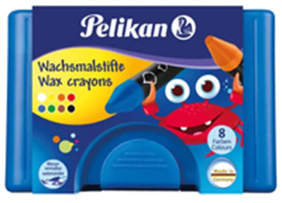 Pelikan Wachsmalstifte im Etui blau 8farbig mit runder Spitze+Schaber