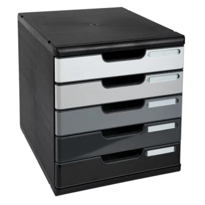 Exacompta Schubladenbox MODULO 5 Schubladen DIN A4+ Polystyrol Gehäusefarbe: schwarz Farbe der Schublade: grau Exacompta Schubladenbox MODULO 5 Schubladen DIN A4+ Polystyrol Gehäusefarbe: schwarz Farbe der Schublade: grau