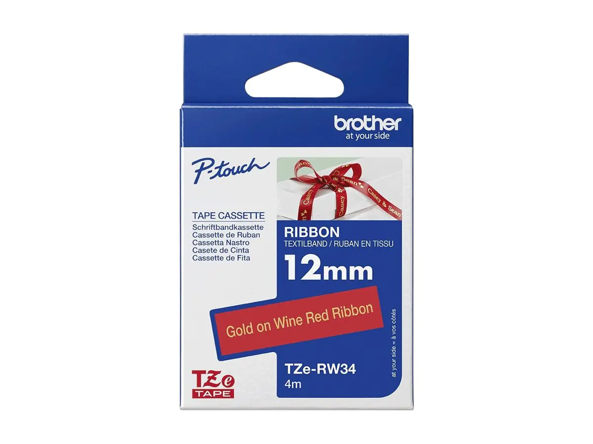 Brother TZe-RW34 - Gold auf Weinrot - Rolle (1,2 cm x 4 m) 1 Rolle(n) Band - für Brother PT-D600, H110; P-Touch PT-D450; P-Touch Cube PT-P300; P-Touch Embellish PT-D215