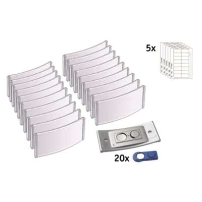 badgepoint® Namensschild polar® classic 74 x 34 mm (B x H) inkl. 5 Bogen (80 Namenskarten) Papier A4 weiß Magnet metall 20 St./Pack. badgepoint® Namensschild polar® classic 74 x 34 mm (B x H) inkl. 5 Bogen (80 Namenskarten) Papier A4 weiß Magnet metall 20 St./Pack.