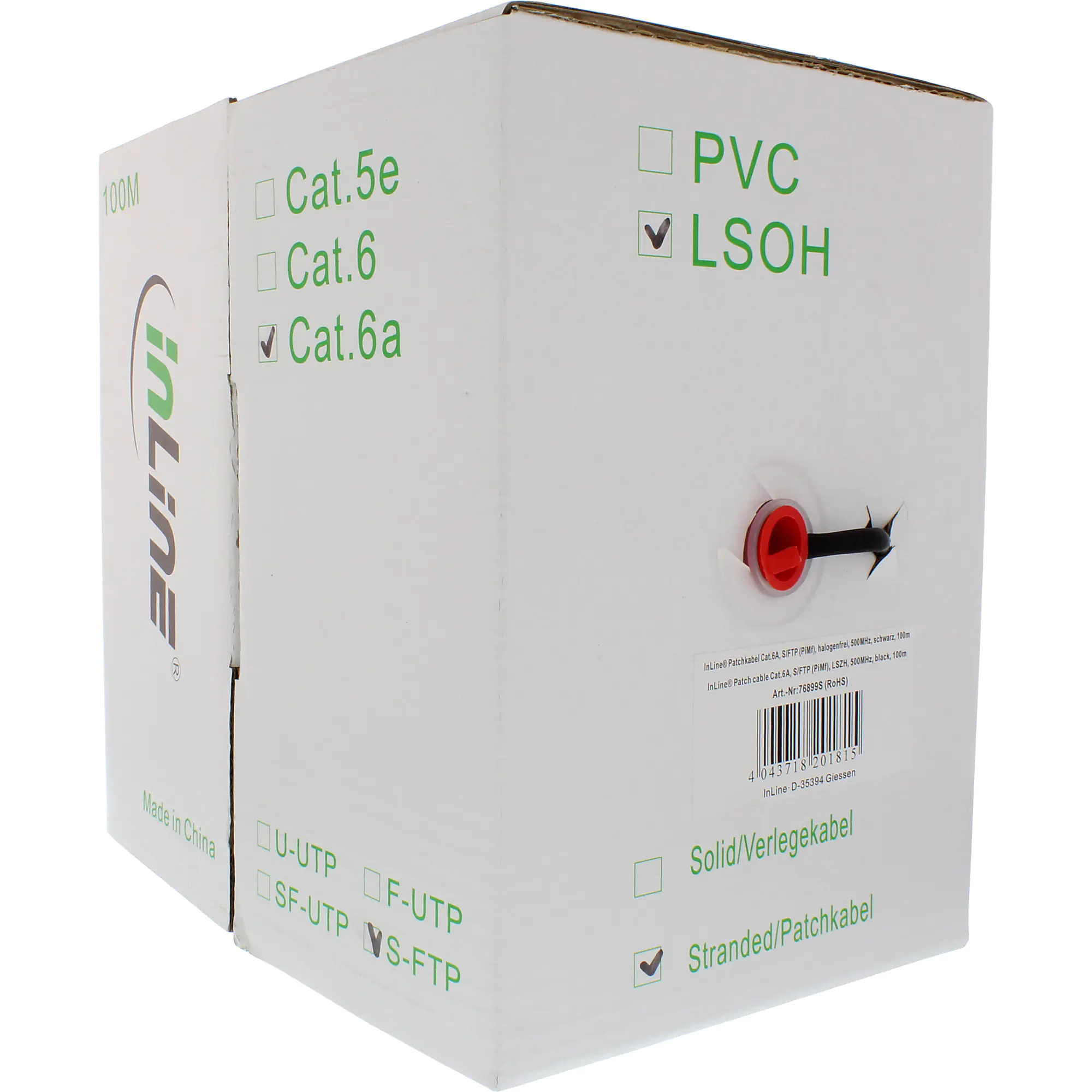 InLine Patchkab. - S/FTP (PiMf) - Cat.6A - 500MHz - halogenfrei - CU - schwarz - 100m 76899S