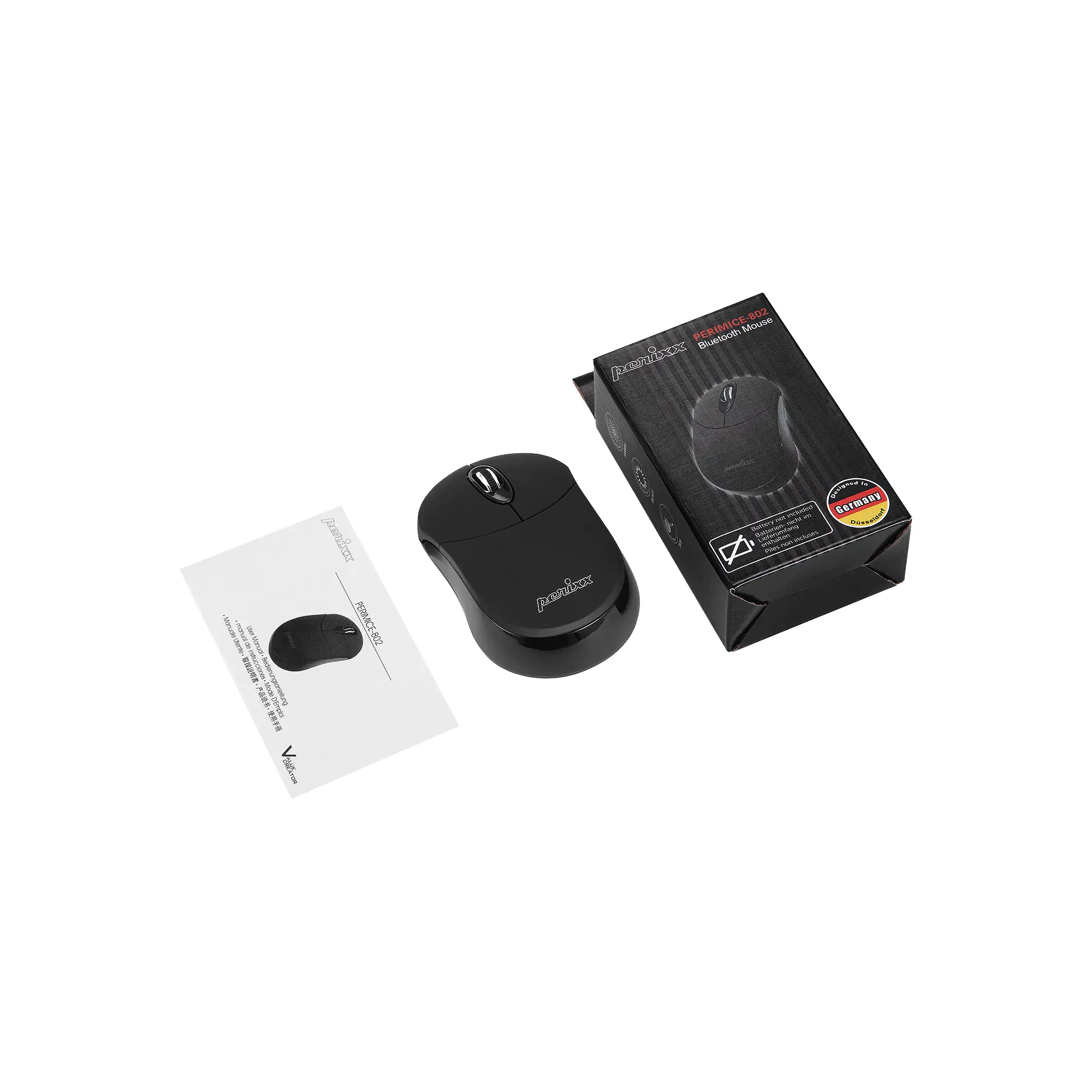 Perixx PERIMICE-802, Beidhändig, Optisch, Bluetooth, 1000 DPI, Schwarz 11402
