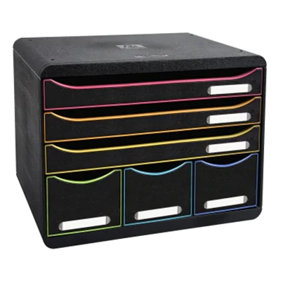 Exacompta Schubladenbox STORE-BOX Maxi 6 Schubladen DIN A4 quer Polystyrol Gehäusefarbe: schwarz Farbe der Schublade: schwarz/harlekin Exacompta Schubladenbox STORE-BOX Maxi 6 Schubladen DIN A4 quer Polystyrol Gehäusefarbe: schwarz Farbe der Schublade: schwarz/harlekin