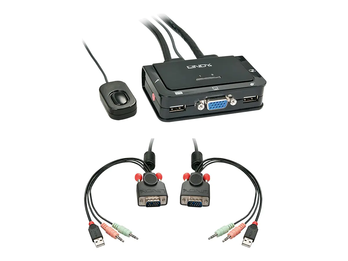 Lindy VGA KVM Switch Compact USB 2.0 Audio 2 Port - KVM-/Audio-/USB-Switch - 2 x KVM/Audio/USB - 1 lokaler Benutzer - Desktop