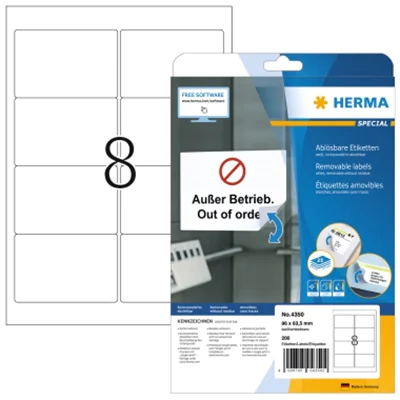 HERMA Etiketten A4 weiß ablösbar Papier 200 St. - Etiketten/Beschriftungsbänder - A4 4350