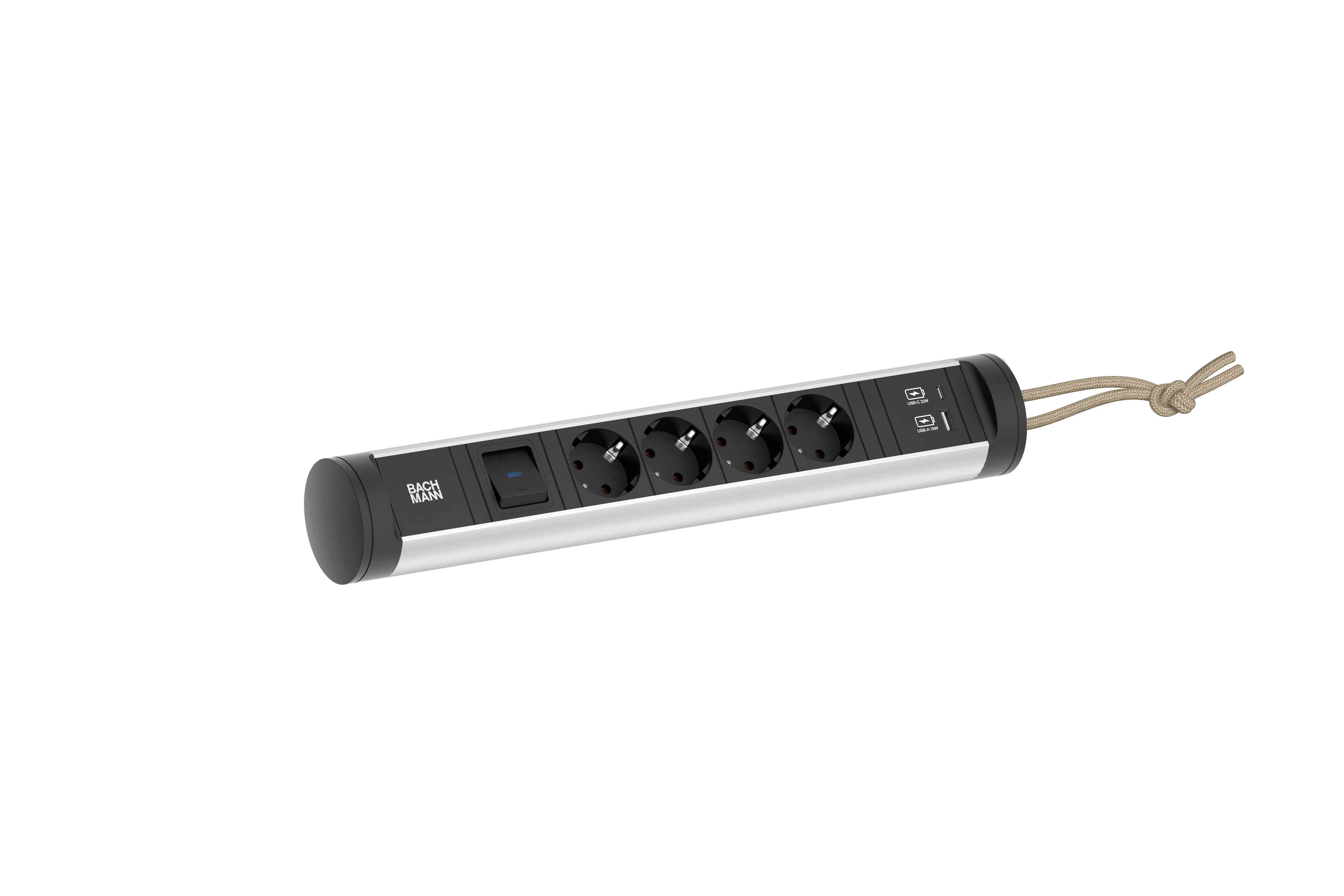 Bachmann CYCLE LOOP Steckdosenleiste 4-fach USB A/C-Charger, 0,2m GST18, schwarz, mit Schlaufe