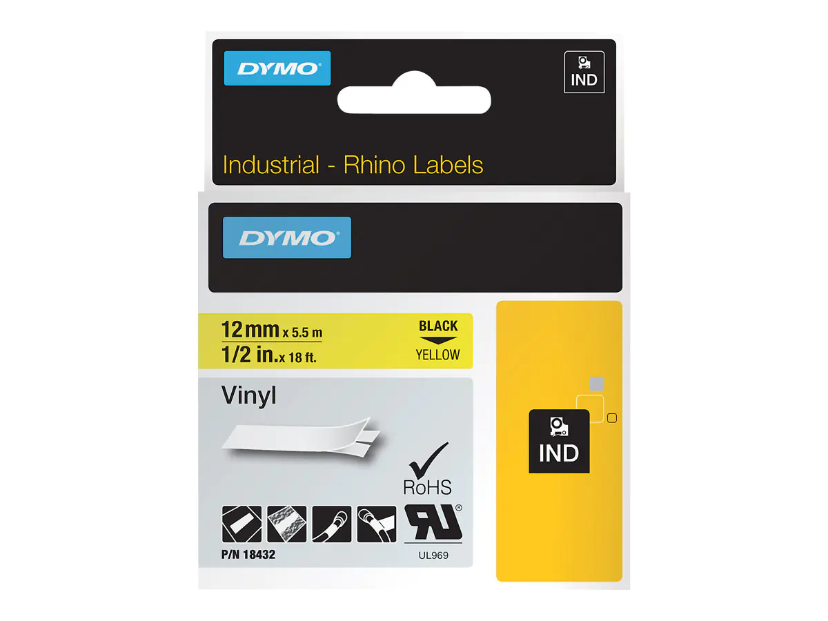 DYMO RhinoPRO - Vinyl - permanenter Klebstoff - Gelb - Rolle (1,2 cm x 5,5 m) 1 Kassette(n) Band - für DYMO ILP219; Rhino 4200, 6000, 6000 Hard Case Kit; RhinoPRO 3000, 5000 DYMO RhinoPRO - Vinyl - permanenter Klebstoff - Gelb - Rolle (1,2 cm x 5,5 m) 1 Kassette(n) Band - für DYMO ILP219; Rhino 4200, 6000, 6000 Hard Case Kit; RhinoPRO 3000, 5000