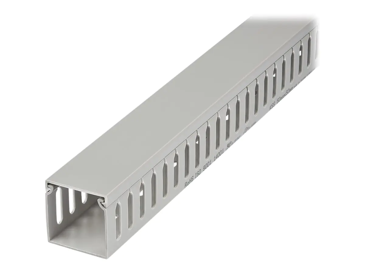 StarTech Open Slot Cable Management Raceway with Cover, 2"(50mm)W x 2"(50mm)H, 6.5ft(2m) length, 1/4"(8mm) Slots, PVC Network Cable Hider/Wall Wire Duct, Max 80 Cables, UL Listed - UL94 V0, M1 Fire Rated - Kabeltrasse - 2 m - Grau - TAA-konform