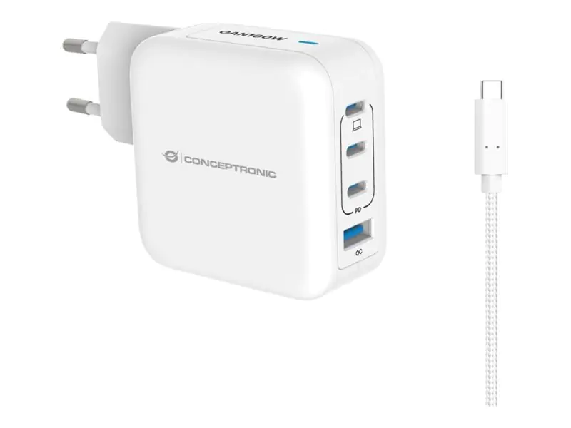 Conceptronic Netzteil - GaN - 100 watt - 5 A - QC 3.0, Power Delivery 3.0 + PPS - 4 Ausgabeanschlussstellen (3 x USB-C, USB Typ A) ALTHEA18W