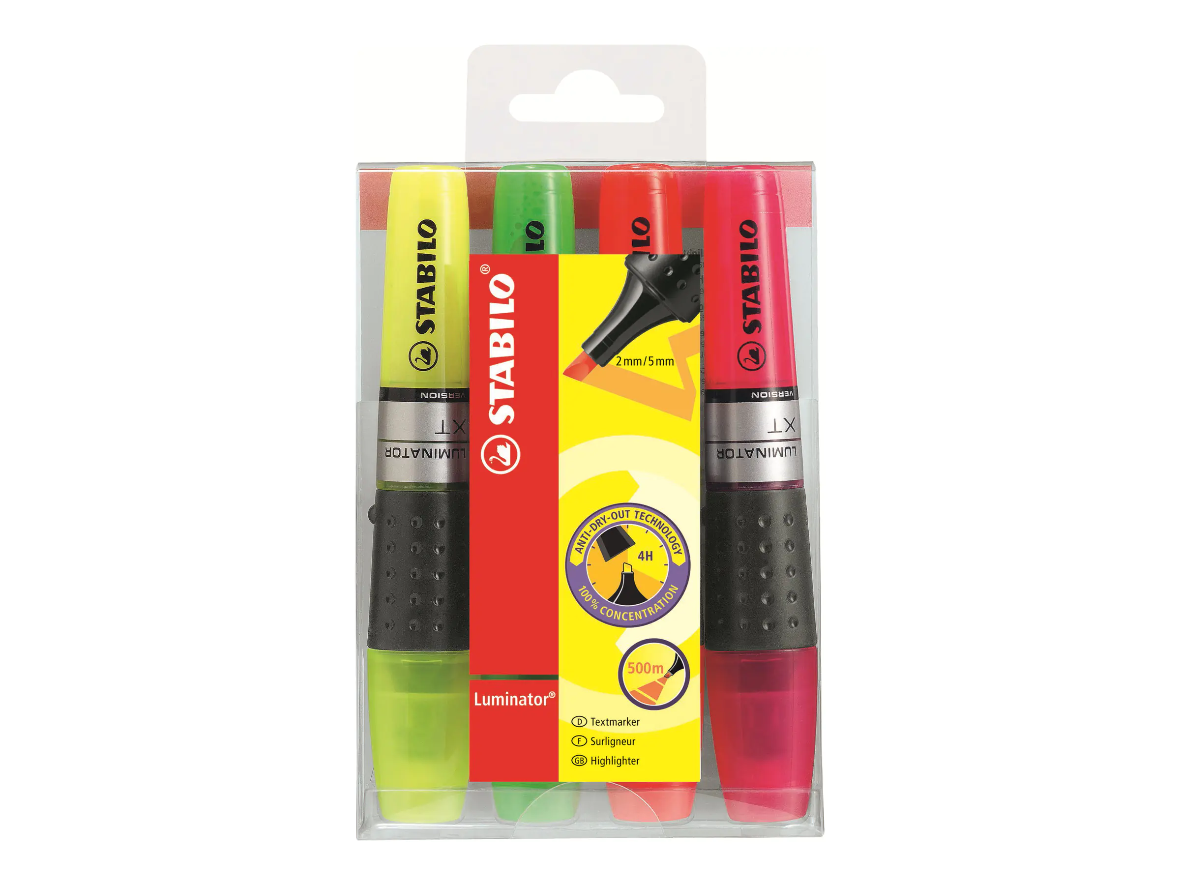 STABILO LUMINATOR - Textmarker - fluoreszierend orange, fluoreszierend gelb, fluoreszierend grün, fluoreszierend rosa - wasserbasierte Tinte - 2-5 mm (Packung mit 4) 71/4