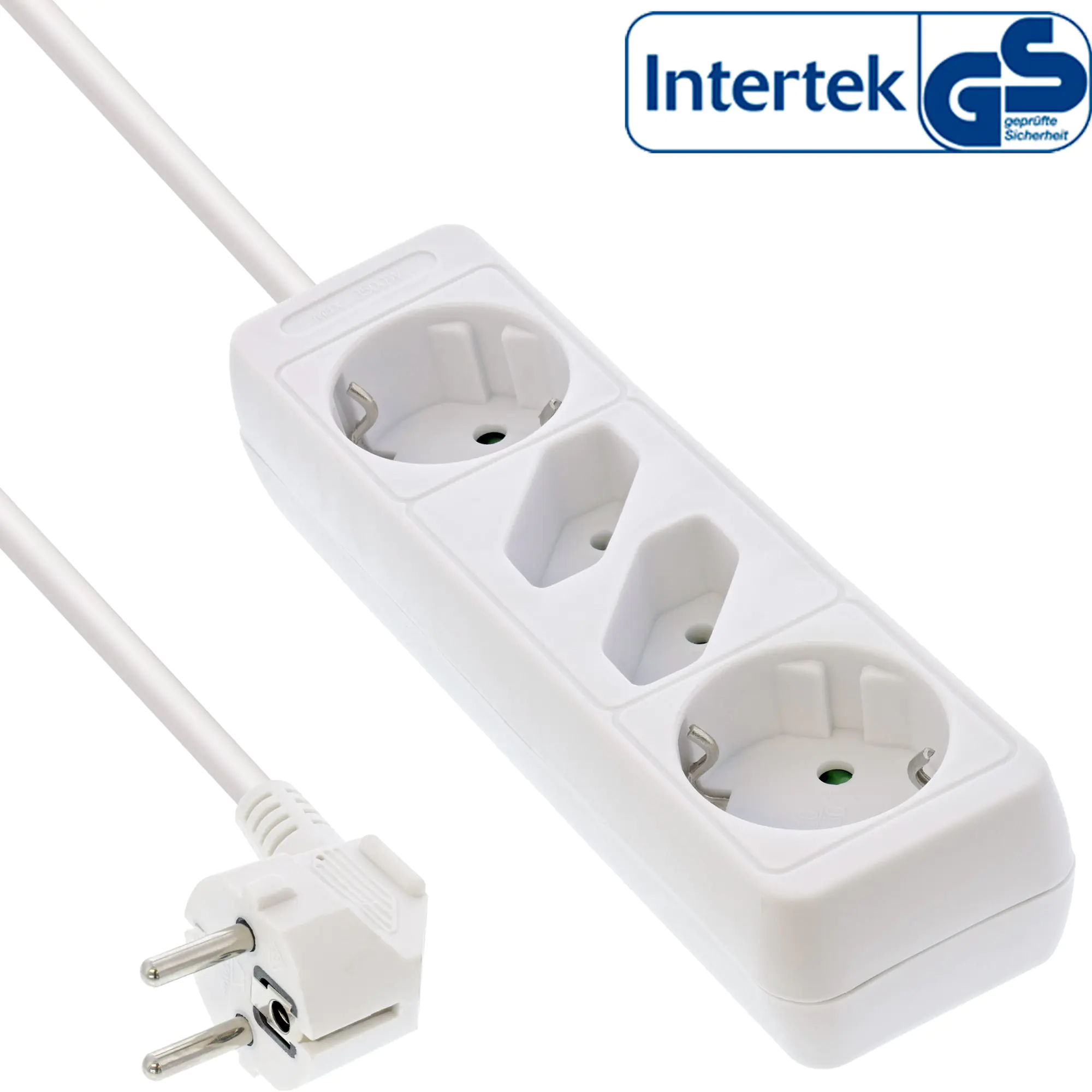 InLine Steckdosenleiste - 4-fach - 2x Schutzkontakt + 2x Euro - weiß - 1,5m 16441W