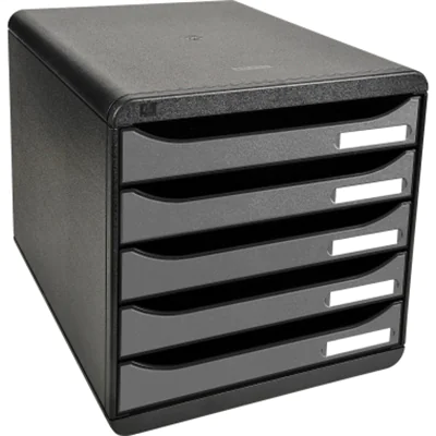 Exacompta Schubladenbox BIG-BOX plus 5 Schubladen DIN A4, Überbreite Polystyrol Gehäusefarbe: schwarz Farbe der Schublade: silber Exacompta Schubladenbox BIG-BOX plus 5 Schubladen DIN A4, Überbreite Polystyrol Gehäusefarbe: schwarz Farbe der Schublade: silber