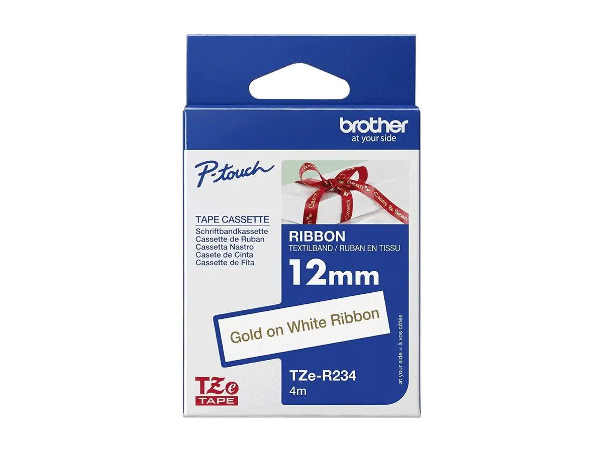 Brother TZe-R234 - Gold auf Weiß - Rolle (1,2 cm x 4 m) 1 Rolle(n) Band - für Brother PT-D210, D600, H110, P750, P950; P-Touch Cube PT-P300; P-Touch Cube Pro PT-P910