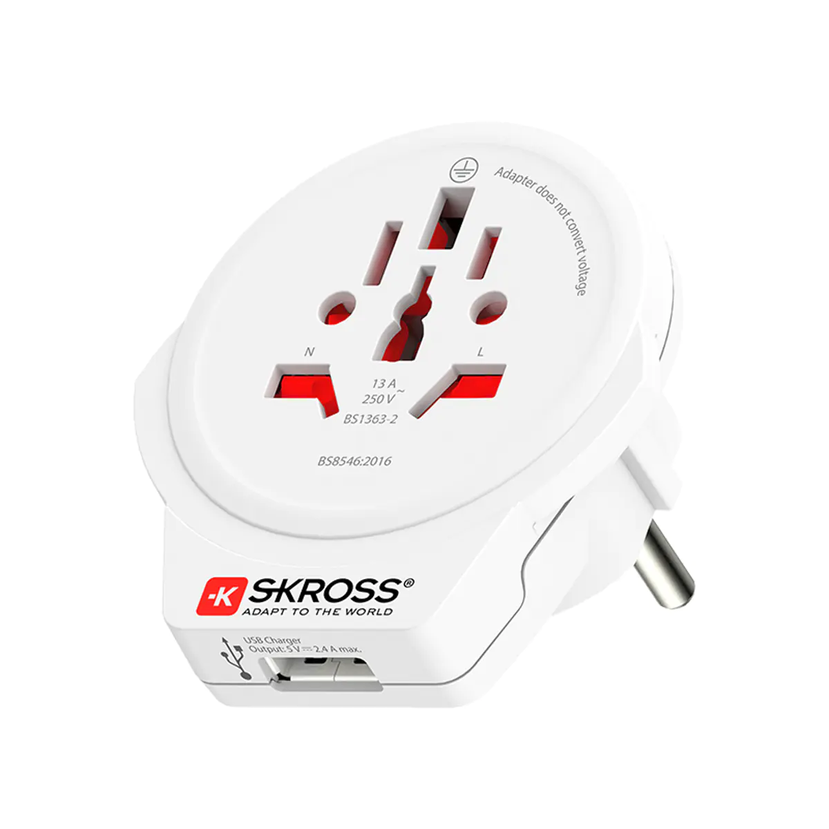 SKROSS 1.500266, Typ F, Universal, Typ L (IT), Typ B, Typ I (AU), Typ C, Typ J (CH), Typ N (BR), Typ G (VK), 100-250 V, 50 - 60 Hz, 16 A 00217668
