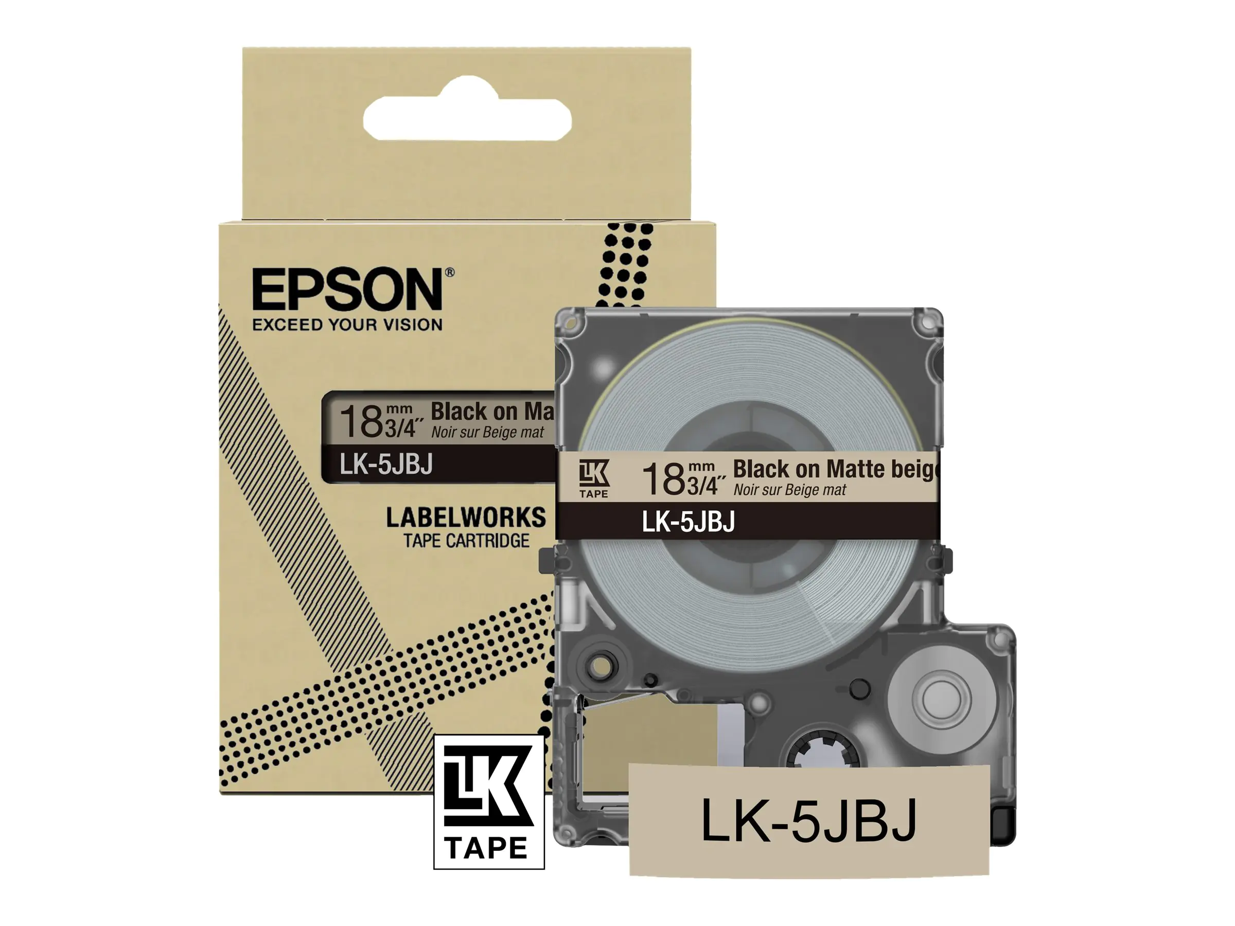 Epson LabelWorks LK-5JBJ - Schwarz auf Mattbeige - Rolle (1,8 cm x 8 m)