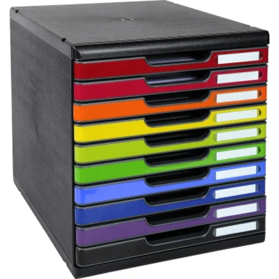 Exacompta Schubladenbox MODULO 10 Schubladen DIN A4+ Polystyrol Gehäusefarbe: schwarz Farbe der Schublade: mehrfarbig Exacompta Schubladenbox MODULO 10 Schubladen DIN A4+ Polystyrol Gehäusefarbe: schwarz Farbe der Schublade: mehrfarbig