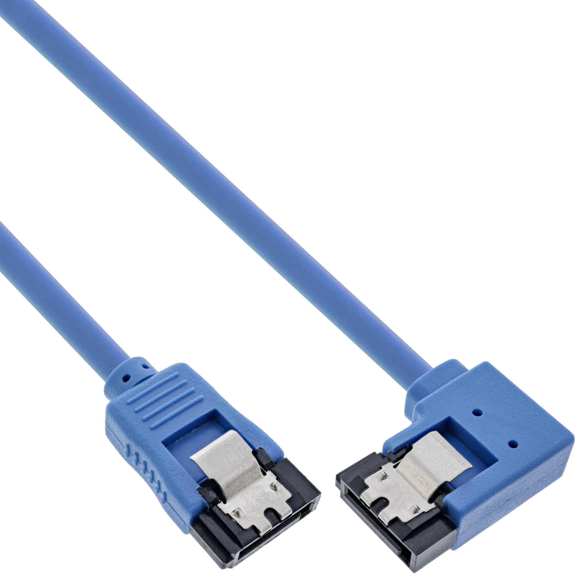 InLine SATA 6Gb/s Anschlusskabel rund - abgew. rechts - blau - mit Lasche - 0,5m 27705R