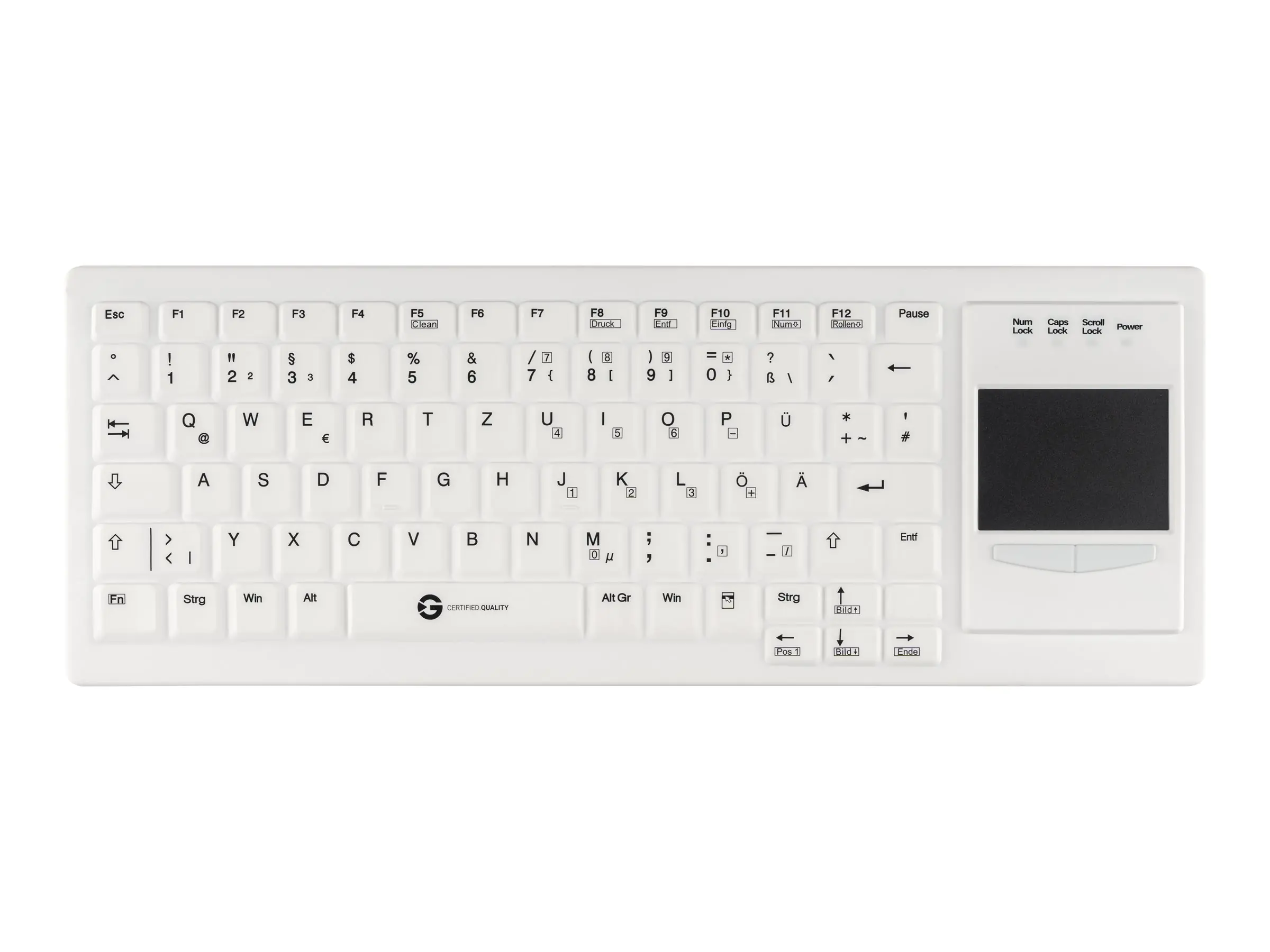 CleanType Xtra Touch Protect WL - Tastatur - 75% - compact TKL - mit Touchpad - kabellos - 2.4 GHz - QWERTZ - Deutsch - weiß