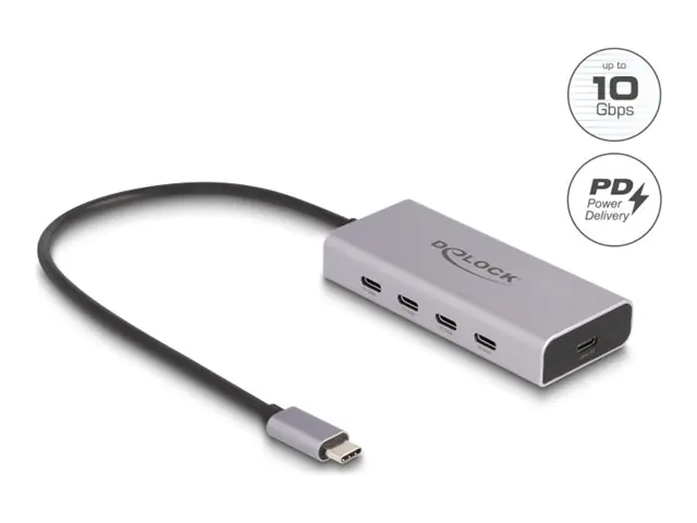 Delock Hub - 10 Gbps, PD 85W, mit 30 cm Anschlusskabel 64235