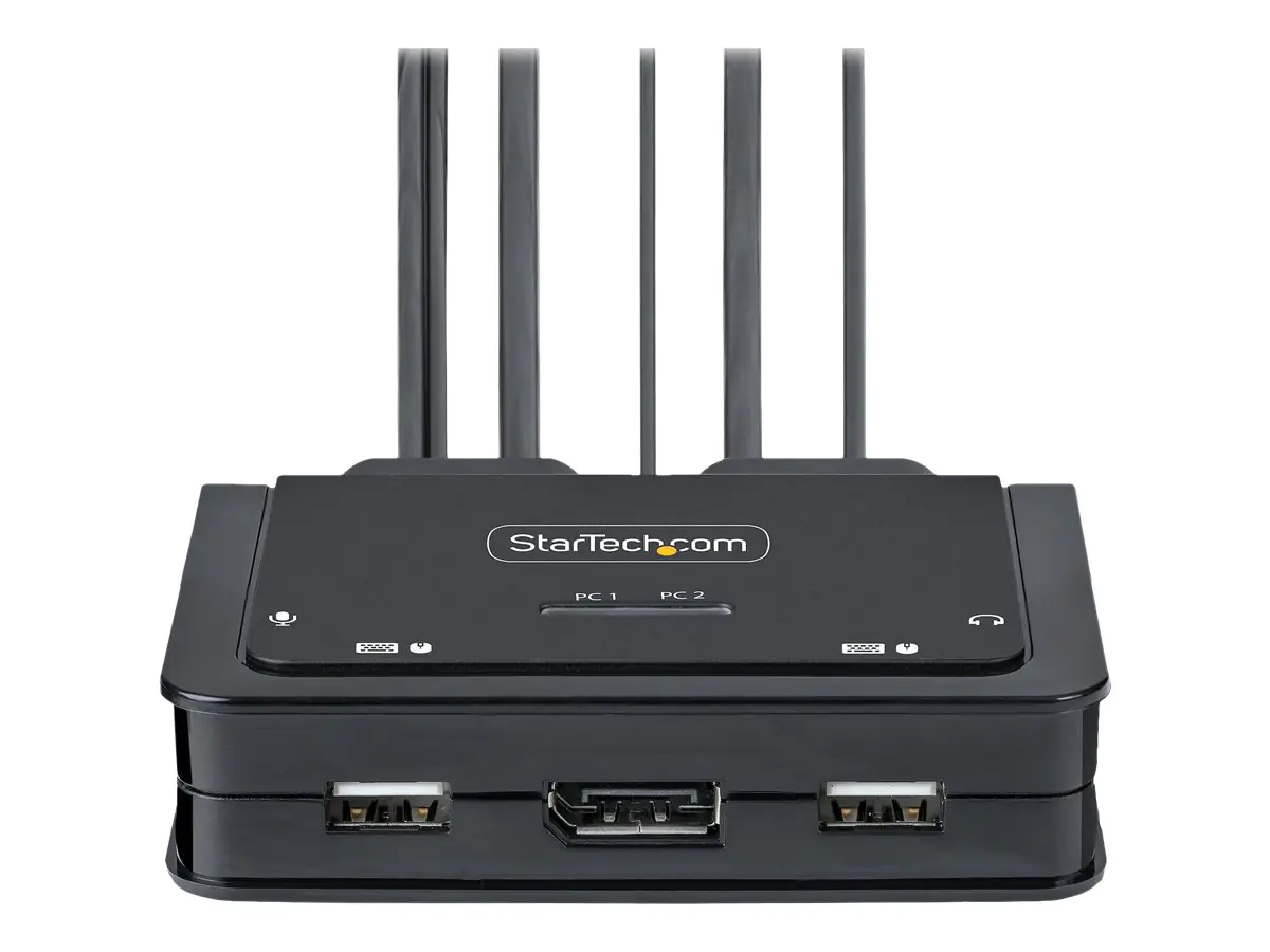 StarTech 2-Port USB-C Cable KVM Switch, 4K 60Hz DisplayPort Output, Compact KVM with 4ft/1.2m USB Type-C/Audio Integrated Cables, Bus Powered - Remote Push-Button/Hotkey Switching (C2-D46-UC2-CBL-KVM) - KVM-/Audio-Switch - kompakt - 2 x KVM/Audio - 1 loka