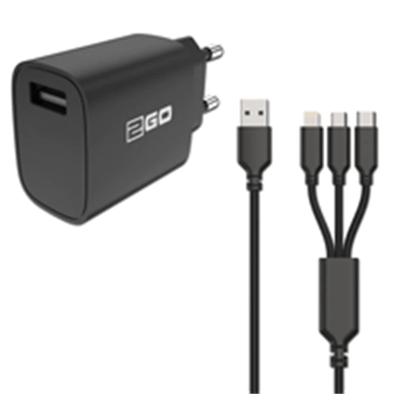 2GO Ladegerät 15W 1-Port 1x USB-A inkl. 3in1 Kabel C/M/L sw - Kabel 797257
