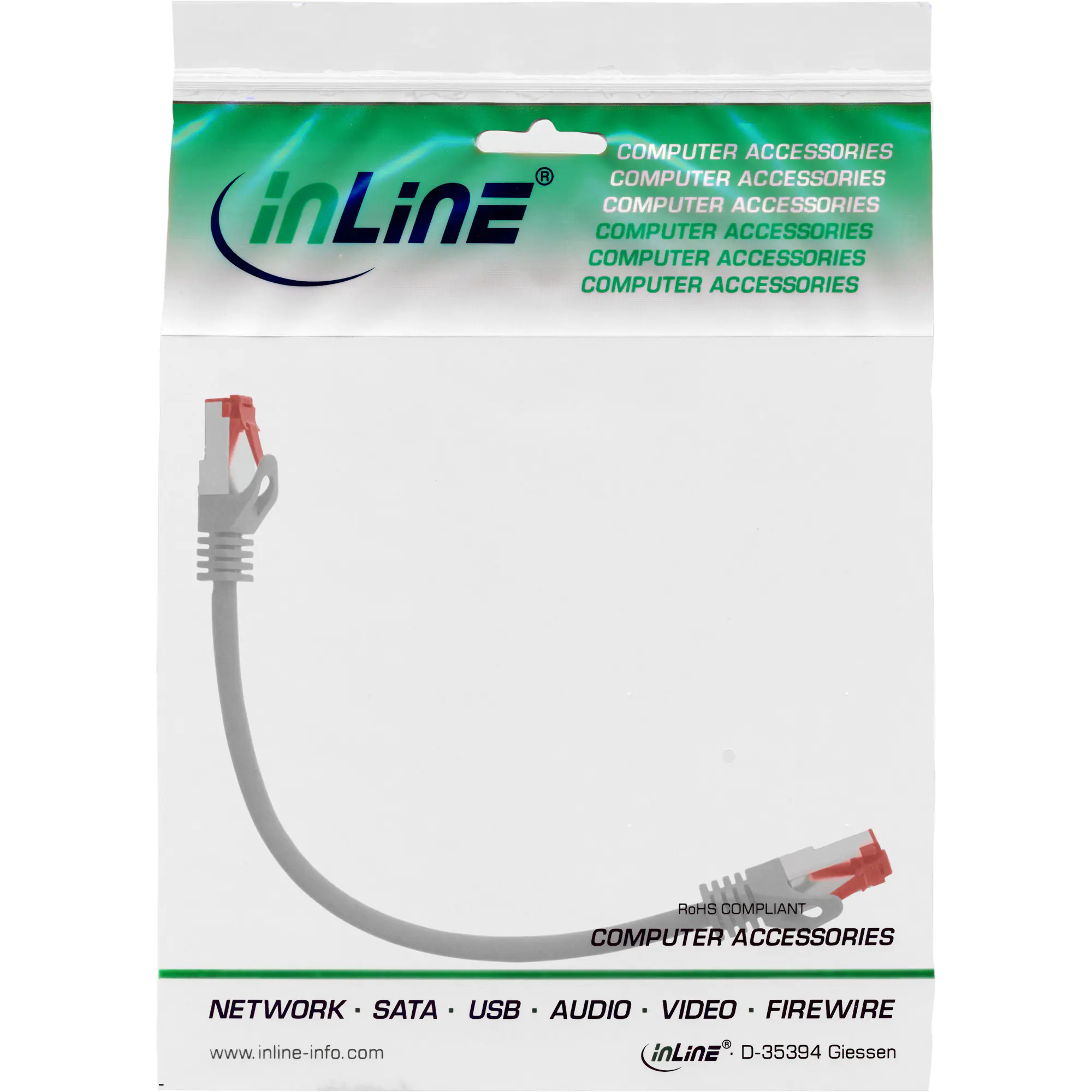 InLine Patchkabel - S/FTP (PiMf) - Cat.6 - 250MHz - PVC - Kupfer - grau - 0,3m 76433