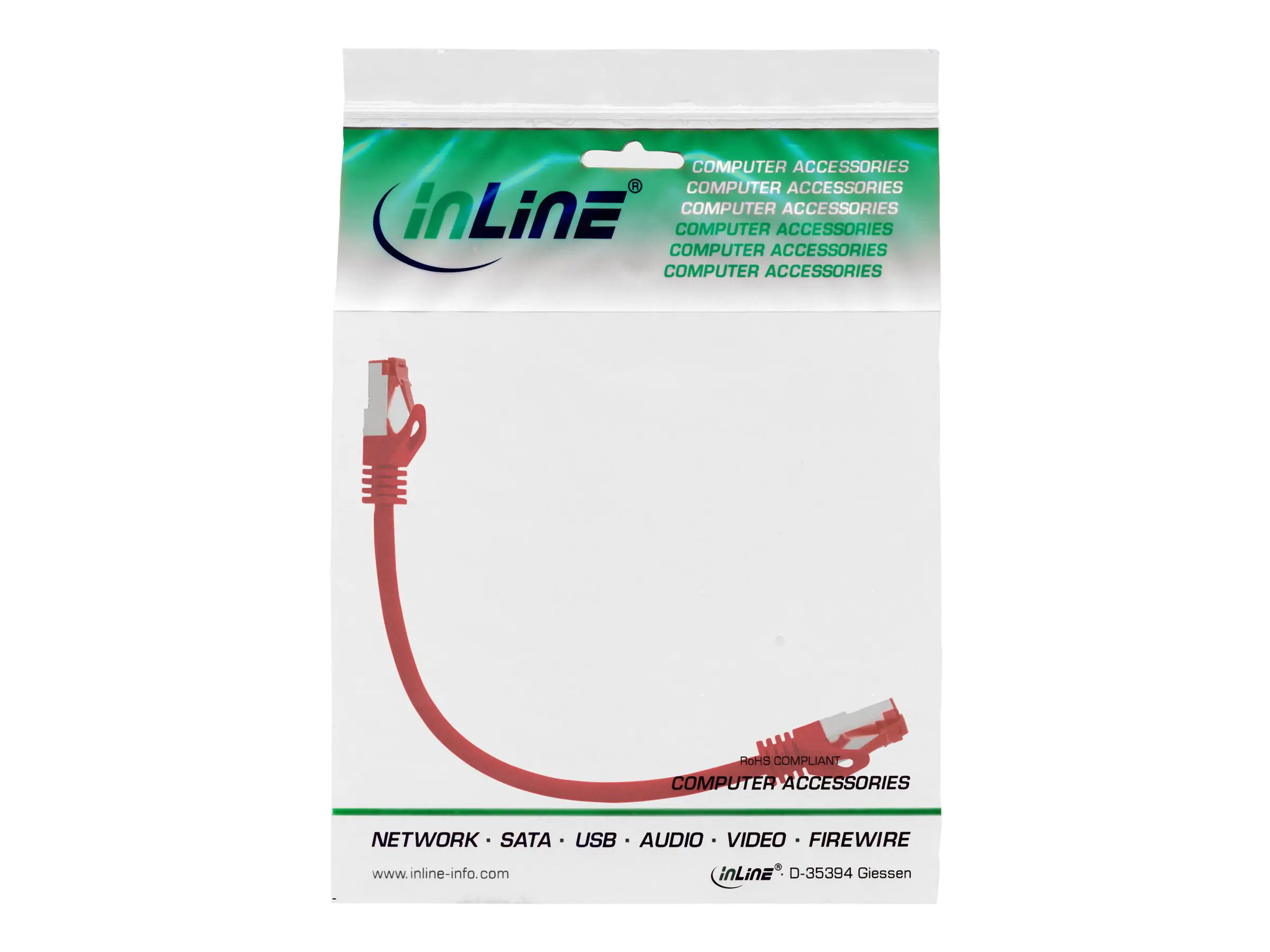 InLine Patchkabel - S/FTP (PiMf) - Cat.6 - 250MHz - PVC - CCA - rot - 0,25m 76122R
