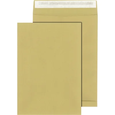Faltentasche DIN C4 ohne Fenster 130g/m² mit Haftklebung Natronpapier braun 250 St./Pack.