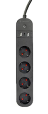 Gembird TSL-PS-S4U-01 - Smart Power-Steckdosenleiste - Wechselstrom 230 V - 3680 Watt - Wi-Fi - Eingabe, Eingang Typ F - Ausgangsanschlüsse: 4 (Typ F, 2 x USB, 24 pin USB-C) - 1.5 m Schnur - Schwarz