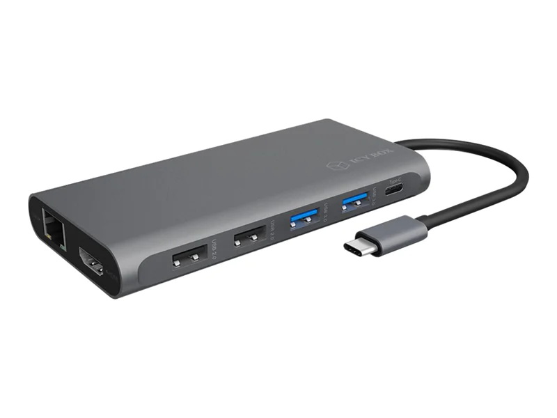 ICY BOX IB-DK4050-CPD, 12 in 1 USB Type-C® Notebook DockingStationk 2x HDMI 4K60Hz, 1x DP 4k60Hz, Kabelgebunden, USB 3.2 Gen 1 (3.1 Gen 1) Type-C, 100 W, 10,100,1000 Mbit/s, Anthrazit, MicroSD (TransFlash), SD