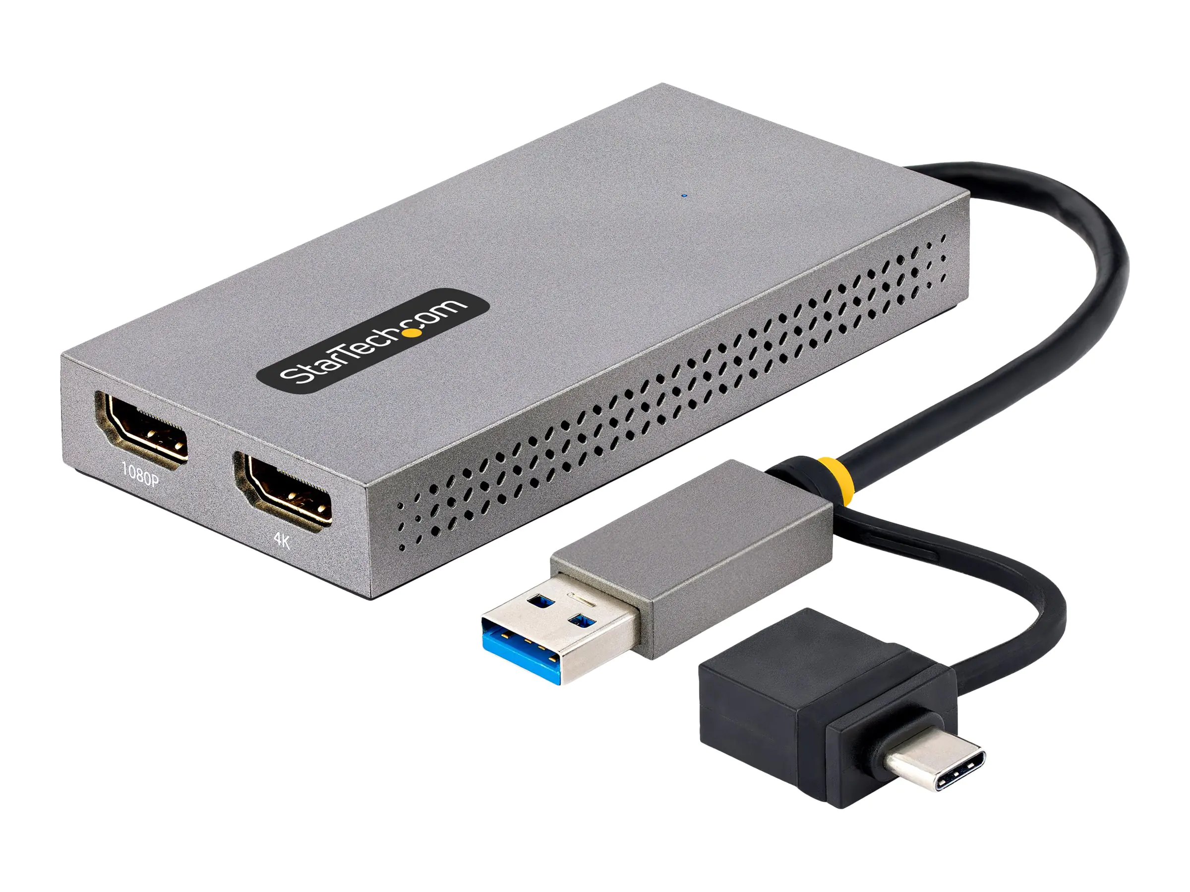 StarTech USB to Dual HDMI Adapter, USB A/C to 2x HDMI Monitors (1x 4K 30Hz, 1x 1080p), Integrated USB-A to C Dongle, 4in/11cm Cable, Windows & macOS - USB 3.0 to HDMI Multi-Monitor Display Adapter for Laptop (107B-USB-HDMI) - Videoadapter - USB Typ A, 24 StarTech USB to Dual HDMI Adapter, USB A/C to 2x HDMI Monitors (1x 4K 30Hz, 1x 1080p), Integrated USB-A to C Dongle, 4in/11cm Cable, Windows & macOS - USB 3.0 to HDMI Multi-Monitor Display Adapter for Laptop (107B-USB-HDMI) - Videoadapter - USB Typ A, 24