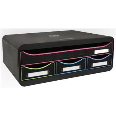Exacompta Schubladenbox TOOLBOX Mini 4 Schubladen DIN A4 quer Polystyrol Gehäusefarbe: schwarz Farbe der Schublade: schwarz/harlekin Exacompta Schubladenbox TOOLBOX Mini 4 Schubladen DIN A4 quer Polystyrol Gehäusefarbe: schwarz Farbe der Schublade: schwarz/harlekin