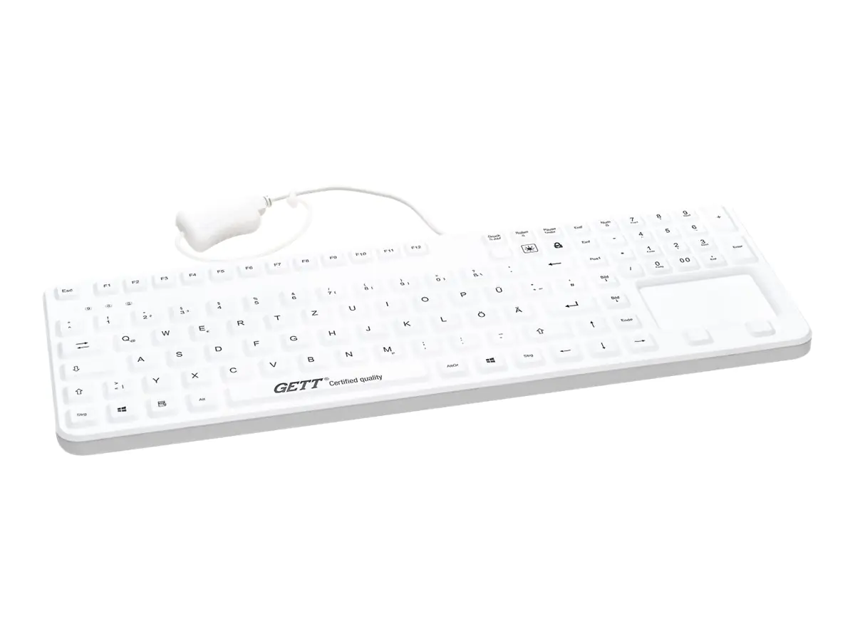 CleanType Prime Touch+ - Tastatur - mit Touchpad - waschbar - hintergrundbeleuchtet - USB - Deutsch - weiß
