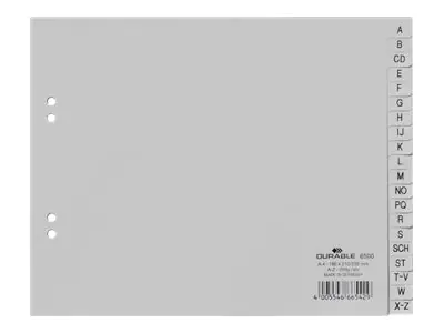 DURABLE Register 650010 DIN A4 teildeckend A-Z 20teilg PP grau