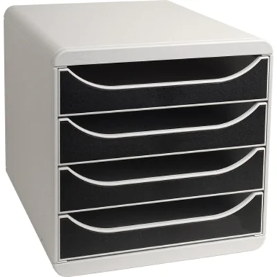 Exacompta Schubladenbox BIG-BOX 4 Schubladen DIN A4, Überbreite Polystyrol Gehäusefarbe: lichtgrau Farbe der Schublade: schwarz Exacompta Schubladenbox BIG-BOX 4 Schubladen DIN A4, Überbreite Polystyrol Gehäusefarbe: lichtgrau Farbe der Schublade: schwarz