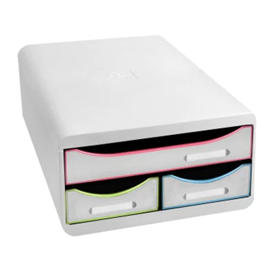 Exacompta Schubladenbox SMALL-BOX Mini 3 Schubladen DIN A4, Überbreite Polystyrol Gehäusefarbe: weiß Farbe der Schublade: weiß/harlekin Exacompta Schubladenbox SMALL-BOX Mini 3 Schubladen DIN A4, Überbreite Polystyrol Gehäusefarbe: weiß Farbe der Schublade: weiß/harlekin