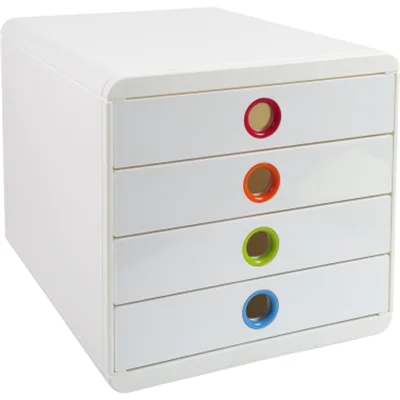 Exacompta Schubladenbox POP-BOX 4 Schubladen DIN A4, Überbreite Polystyrol Gehäusefarbe: weiß Farbe der Schublade: weiß/harlekin Exacompta Schubladenbox POP-BOX 4 Schubladen DIN A4, Überbreite Polystyrol Gehäusefarbe: weiß Farbe der Schublade: weiß/harlekin