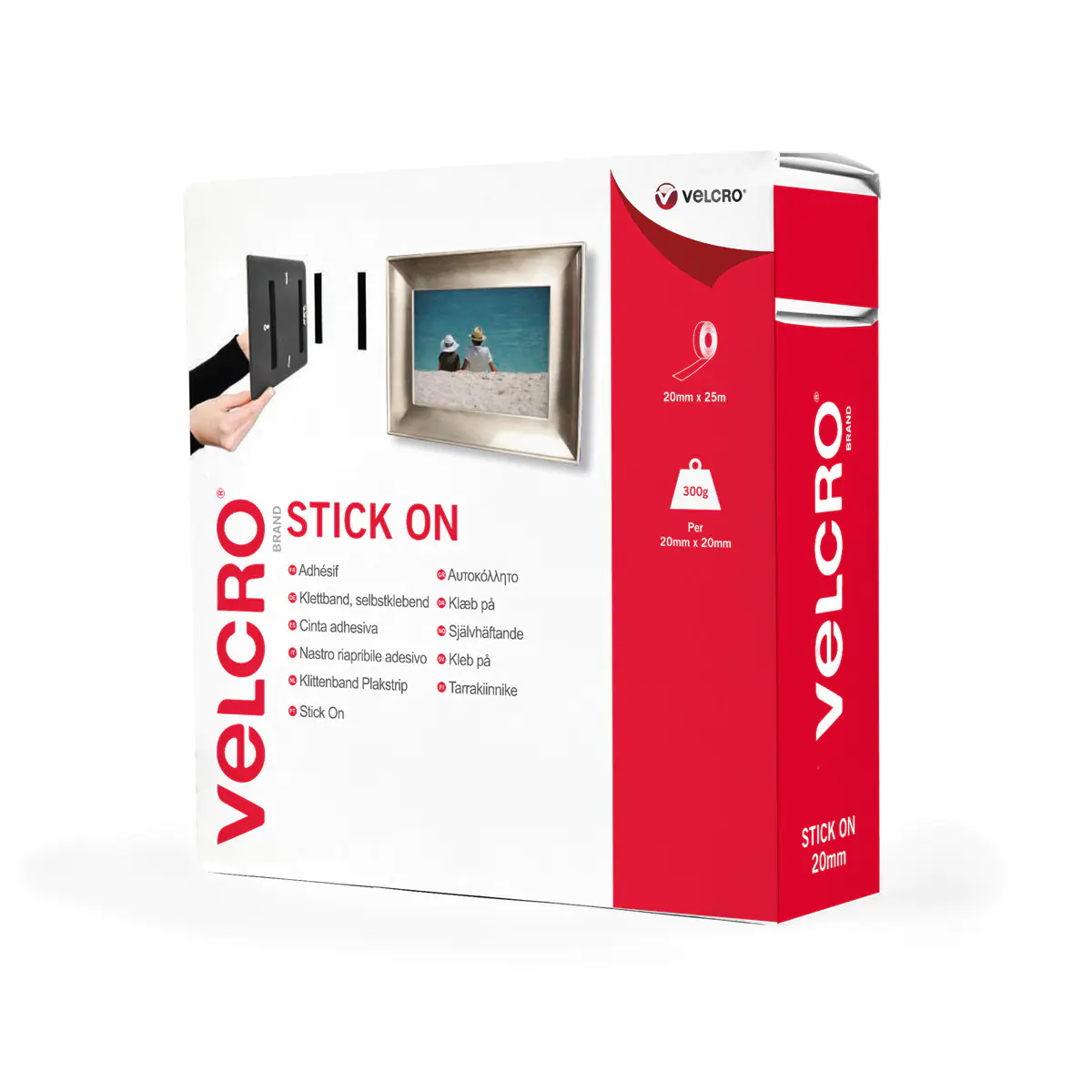 Velcro Stick On - Selbstklebendes Klettband - 2 cm x 25 m - weiß