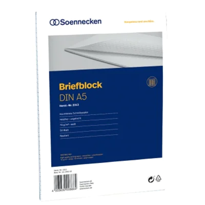 Soennecken Briefblock 2313 DIN A5 70g rautiert 50Blatt weiß Soennecken Briefblock 2313 DIN A5 70g rautiert 50Blatt weiß