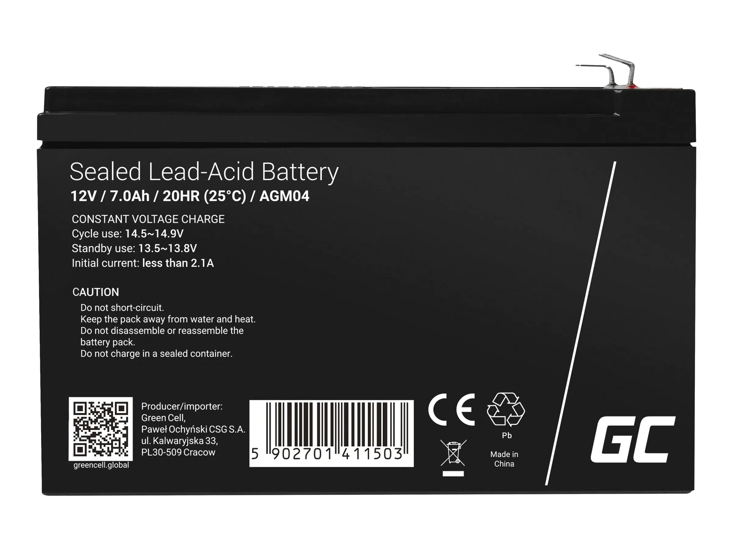 Green Cell - USV-Akku - 1 x Batterie - Sealed Lead Acid (SLA) - 7 Ah - Schwarz Green Cell - USV-Akku - 1 x Batterie - Sealed Lead Acid (SLA) - 7 Ah - Schwarz