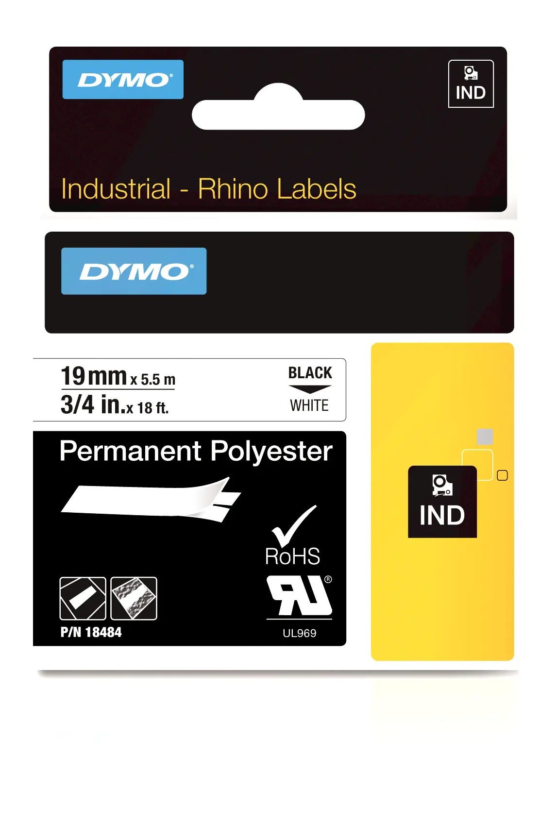 DYMO IND - Polyester - permanenter Klebstoff - Schwarz auf Weiß - Rolle (1,9 cm x 5 m) 1 Kassette(n) Etikettenband - für Rhino 4200, 4200 Kit, 5200, 5200 Hard Case Kit; RhinoPRO 6000; DYMO LabelWriter 450 Duo DYMO IND - Polyester - permanenter Klebstoff - Schwarz auf Weiß - Rolle (1,9 cm x 5 m) 1 Kassette(n) Etikettenband - für Rhino 4200, 4200 Kit, 5200, 5200 Hard Case Kit; RhinoPRO 6000; DYMO LabelWriter 450 Duo