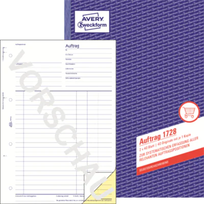 Avery Zweckform Auftrag 1728 DIN A4 +Durchschlag 2x40Blatt Avery Zweckform Auftrag 1728 DIN A4 +Durchschlag 2x40Blatt