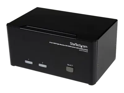 StarTech 2 Port Dreifach Monitor DVI USB KVM Switch mit Audio und USB 2.0 Hub - Tripel Monitor KVM Umschalter - KVM-/Audio-/USB-Switch - 2 x KVM/Audio/USB - 1 lokaler Benutzer - Desktop - für P/N: SVA12M2NEUA, SVA12M5NA