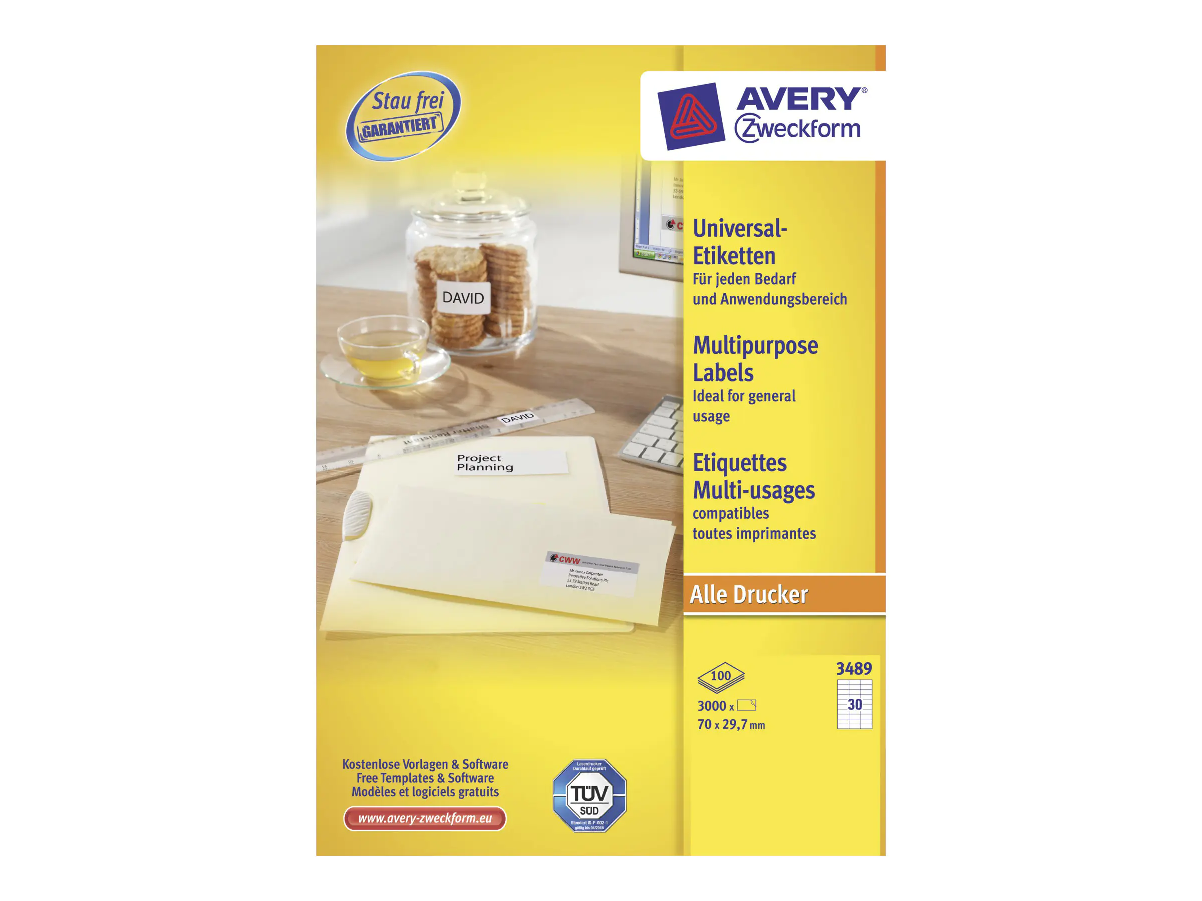 Avery Zweckform Universaletikett 3489 70x29,7mm weiß 3.000 St./Pack.