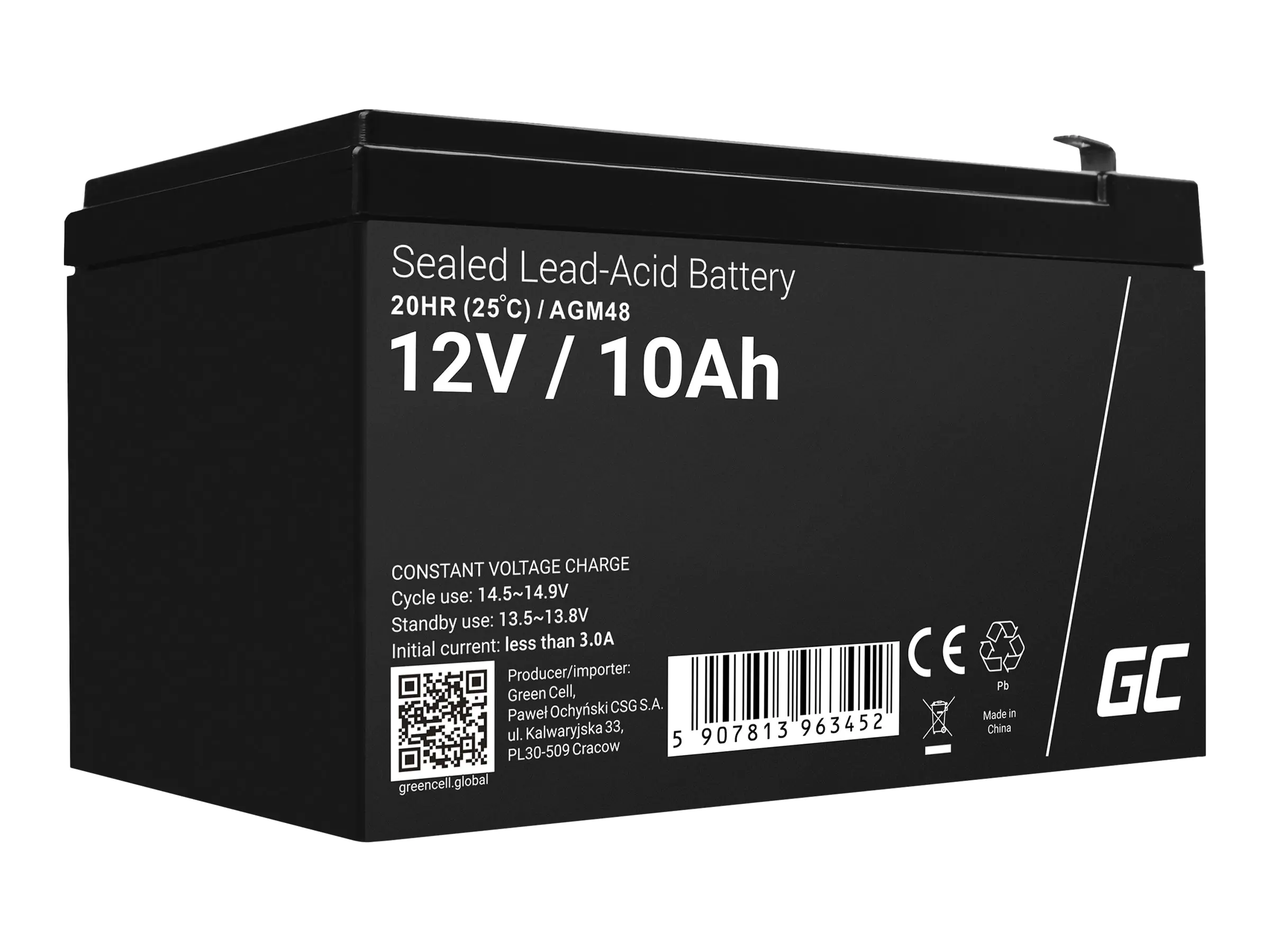 Green Cell Batterie - Bleisäure - 10 Ah - Schwarz AGM48