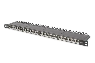 Digitus DN-91624S-SL-EA - Patch Panel - CAT 6a - STP - RJ-45 X 24 - Schwarz, RAL 9005 - 0.5U - 48.3 cm (19")