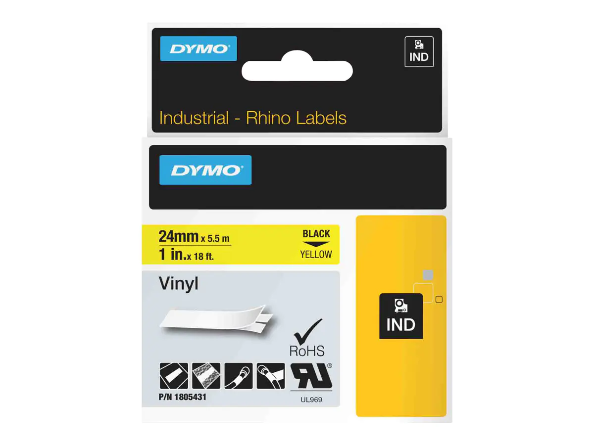 Dymo Rhino Coloured Vinyl - Vinyl - Schwarz auf Gelb - Rolle (2,54 cm x 5,5 m) 1805431
