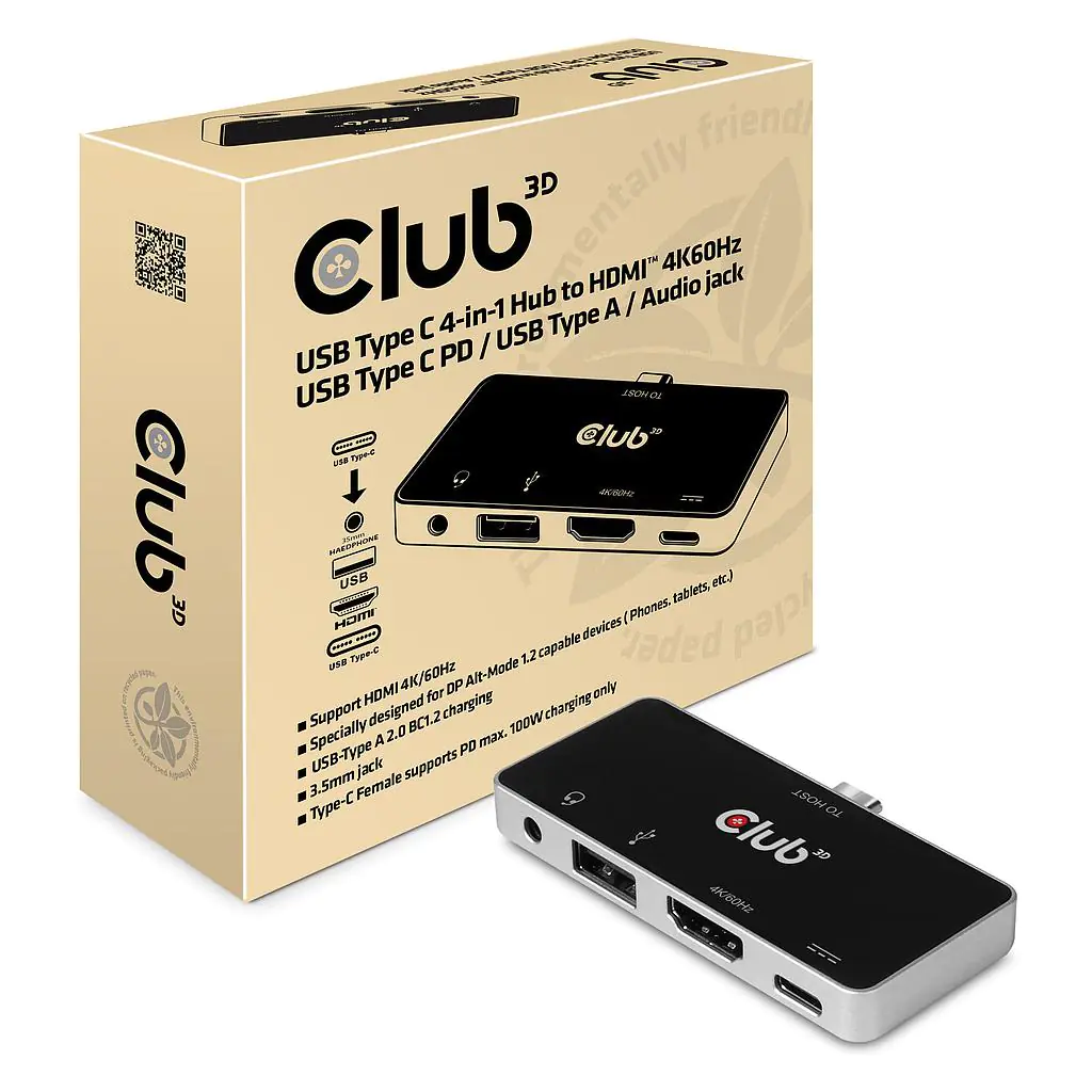 Club 3D USB Type C 4-in-1 Hub - Dockingstation - USB-C - HDMI