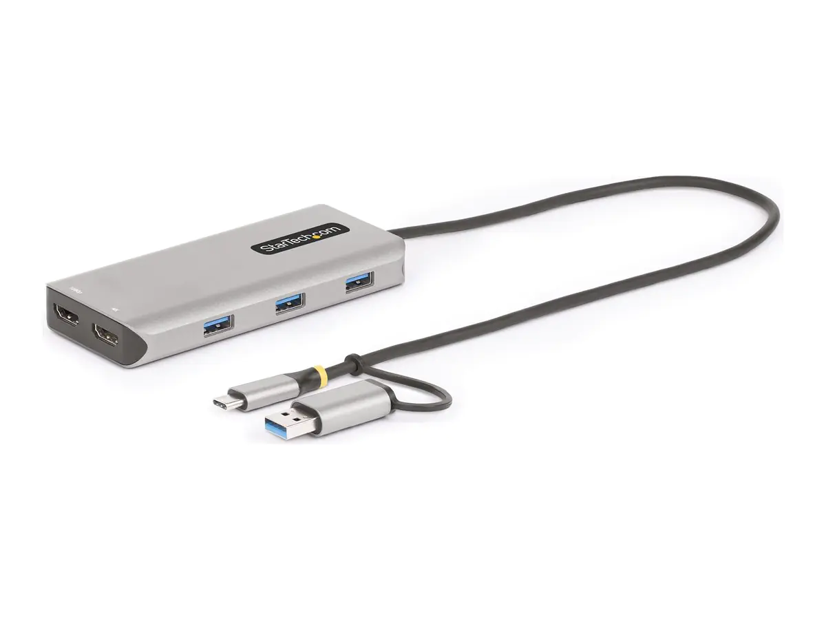 StarTech USB-C Multiport Adapter w/Attached USB-C to USB-A Dongle, Dual HDMI (4K30Hz/1080p60Hz), 3x USB-A, Mini Laptop Docking Station, Travel Dock, 1.3ft/40cm Cable - Dual Display M1/M2 MacBook/Windows/Chrome (167B-USBC-MULTIPORT) - Dockingstation - USB-